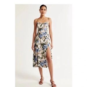 Abercrombie & Fitch Womens M Cream and Blue Floral Camille Midi Dress Wedding